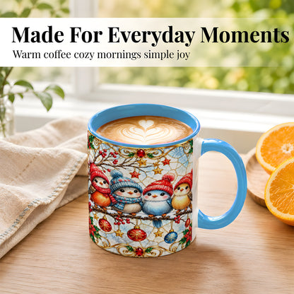 #pl[11oz|Blue] Christmas Bird Coffee Mug, Winter Songbird Mug, Ceramic Cup