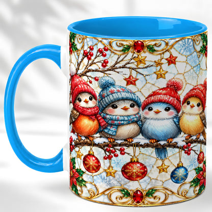 #pl[11oz|Blue] Christmas Bird Coffee Mug, Winter Songbird Mug, Ceramic Cup
