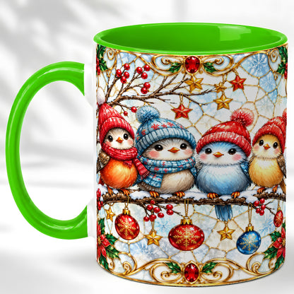 #pl[11oz|Green] Christmas Bird Coffee Mug, Winter Songbird Mug, Ceramic Cup