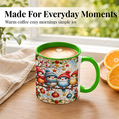 #pl[11oz|Green] Christmas Bird Coffee Mug, Winter Songbird Mug, Ceramic Cup