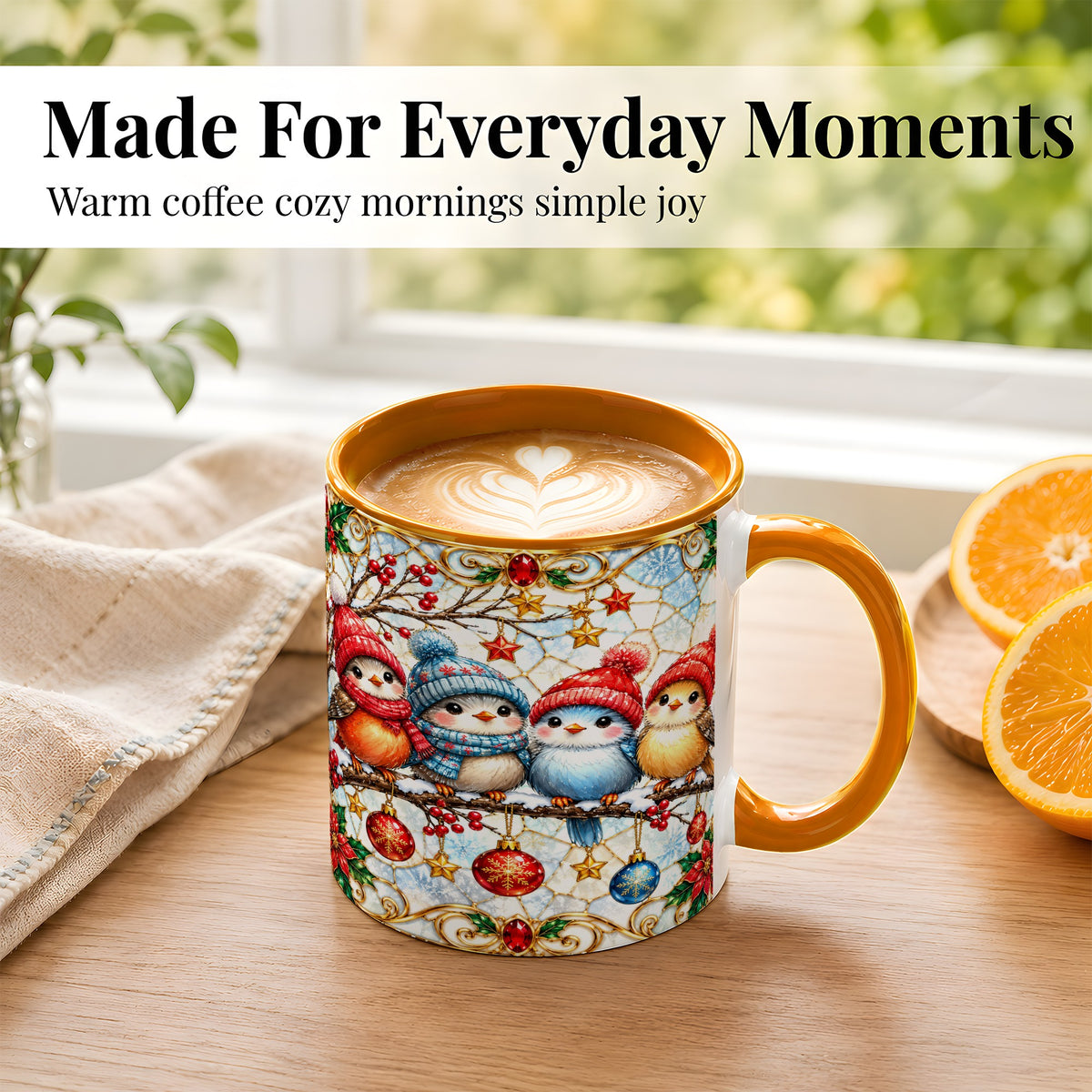 #pl[11oz|Orange] Christmas Bird Coffee Mug, Winter Songbird Mug, Ceramic Cup
