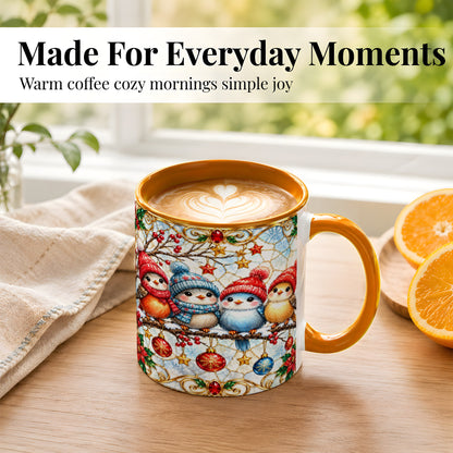 #pl[11oz|Orange] Christmas Bird Coffee Mug, Winter Songbird Mug, Ceramic Cup