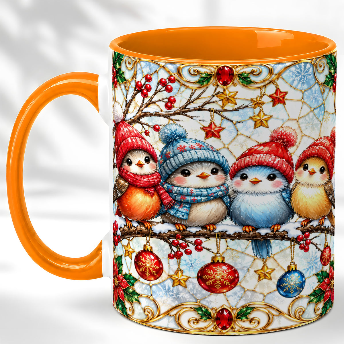 #pl[11oz|Orange] Christmas Bird Coffee Mug, Winter Songbird Mug, Ceramic Cup