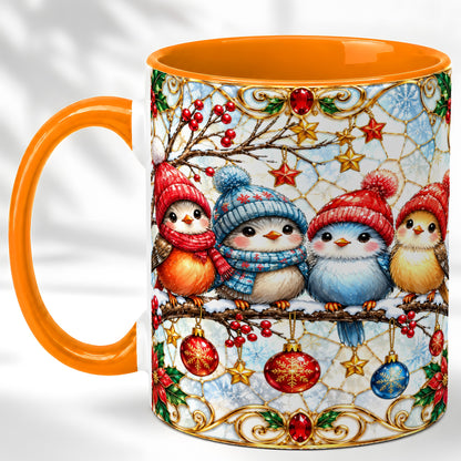 #pl[11oz|Orange] Christmas Bird Coffee Mug, Winter Songbird Mug, Ceramic Cup