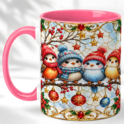 #pl[11oz|Pink] Christmas Bird Coffee Mug, Winter Songbird Mug, Ceramic Cup