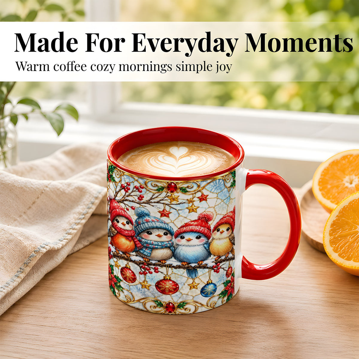 #pl[11oz|Red] Christmas Bird Coffee Mug, Winter Songbird Mug, Ceramic Cup