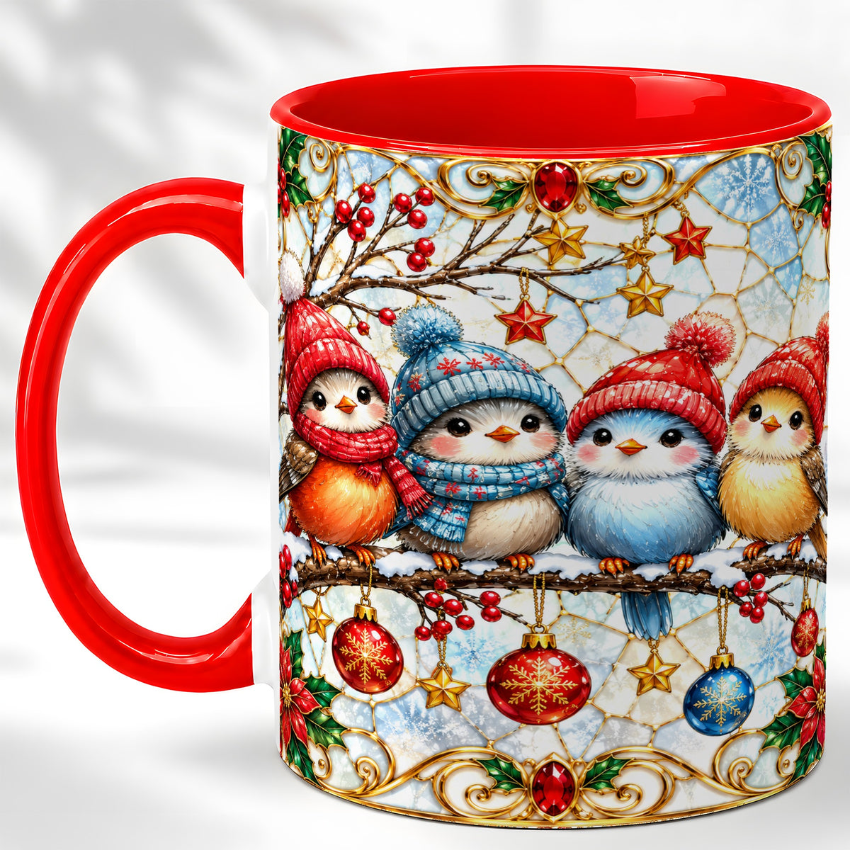 Christmas Bird Coffee Mug, Winter Songbird Mug, Ceramic Cup