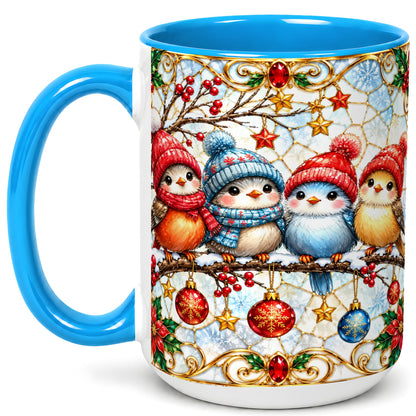 #pl[15oz|Blue] Christmas Bird Coffee Mug, Winter Songbird Mug, Ceramic Cup