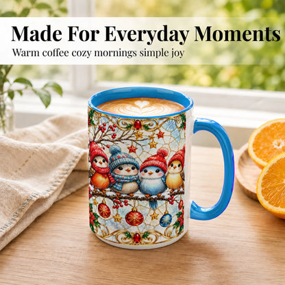 #pl[15oz|Blue] Christmas Bird Coffee Mug, Winter Songbird Mug, Ceramic Cup
