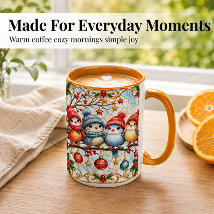#pl[15oz|Orange] Christmas Bird Coffee Mug, Winter Songbird Mug, Ceramic Cup