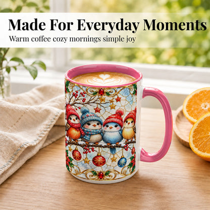 #pl[15oz|Pink] Christmas Bird Coffee Mug, Winter Songbird Mug, Ceramic Cup