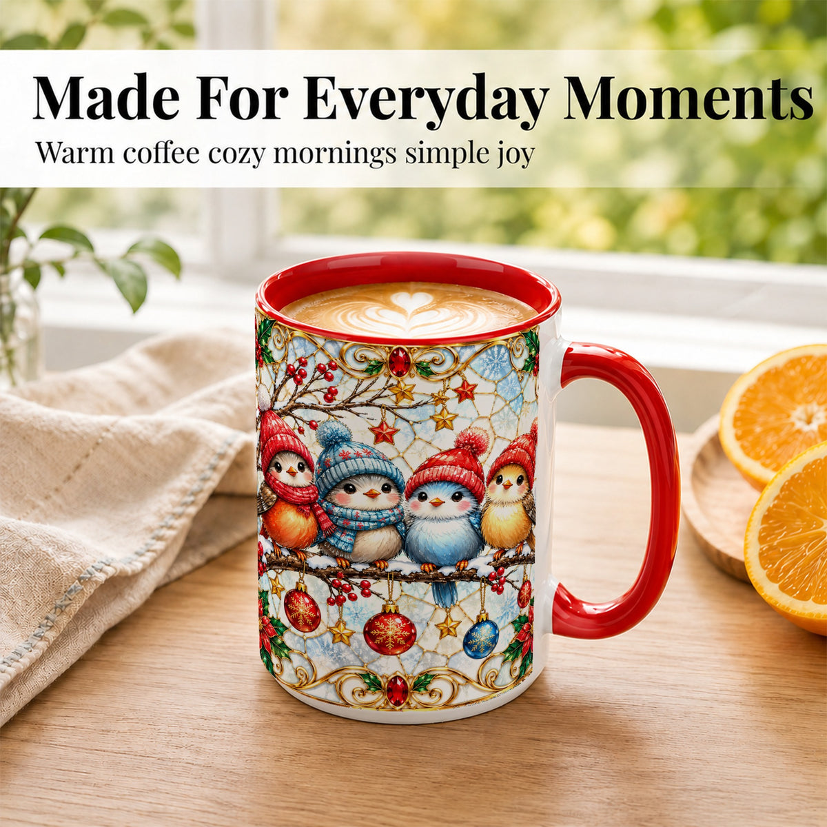 #pl[15oz|Red] Christmas Bird Coffee Mug, Winter Songbird Mug, Ceramic Cup