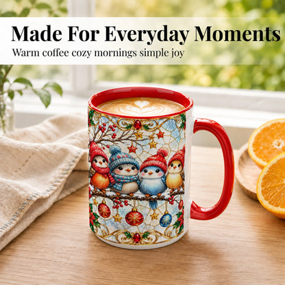 #pl[15oz|Red] Christmas Bird Coffee Mug, Winter Songbird Mug, Ceramic Cup