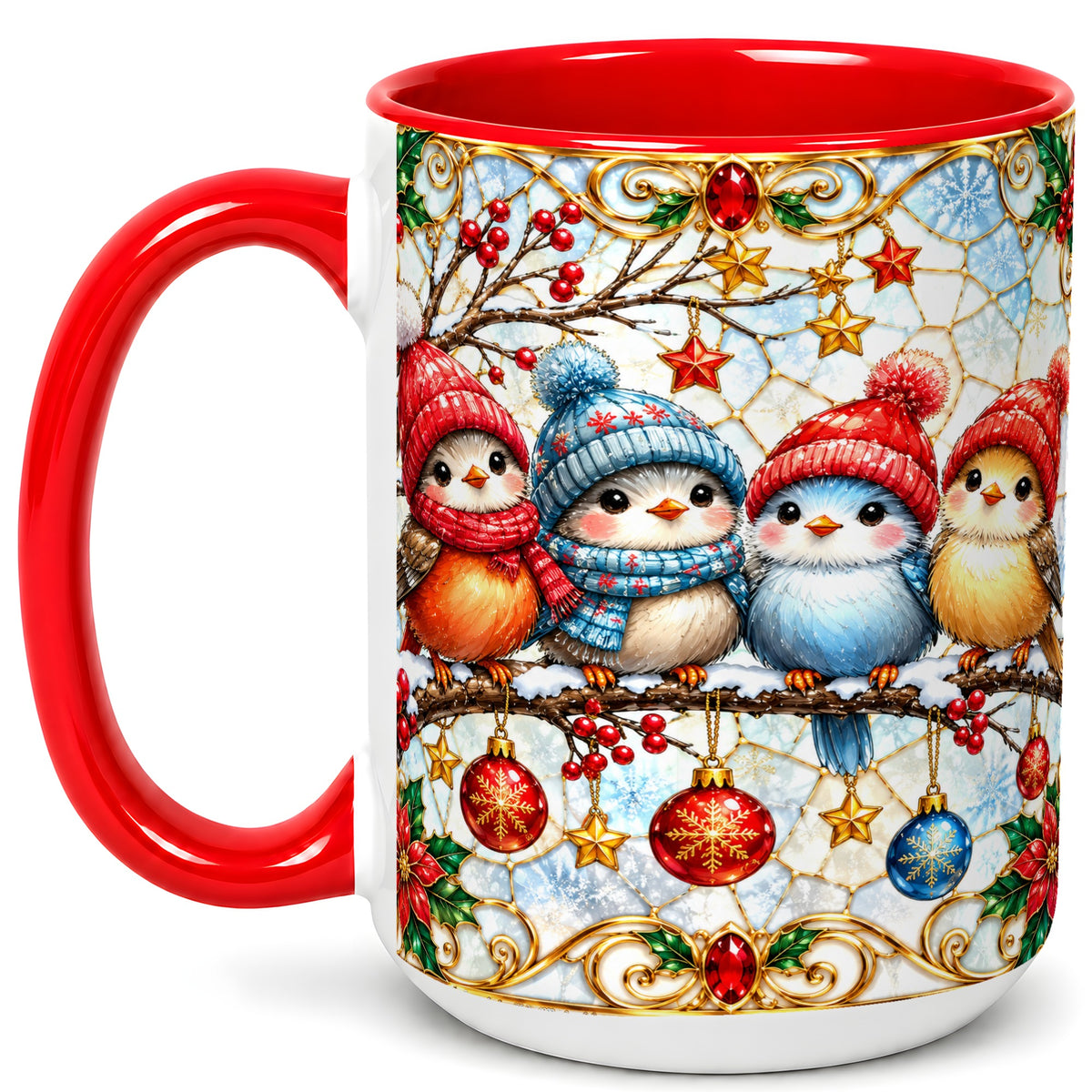 #pl[15oz|Red] Christmas Bird Coffee Mug, Winter Songbird Mug, Ceramic Cup