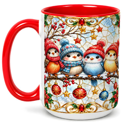 #pl[15oz|Red] Christmas Bird Coffee Mug, Winter Songbird Mug, Ceramic Cup