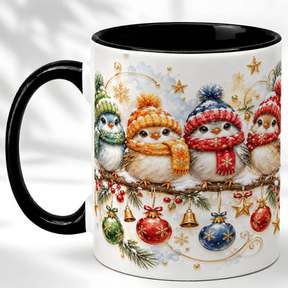 #pl[11oz|Black] Winter Bird Coffee Mug, Cozy Songbird Mug, Ceramic Cup