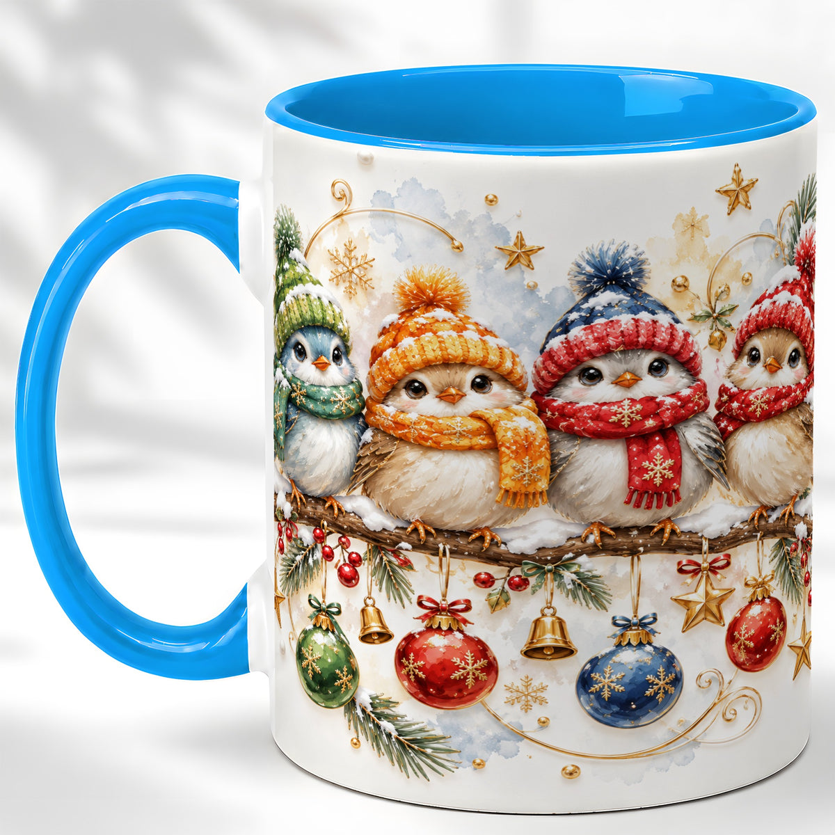 #pl[11oz|Blue] Winter Bird Coffee Mug, Cozy Songbird Mug, Ceramic Cup