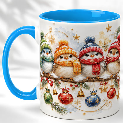 #pl[11oz|Blue] Winter Bird Coffee Mug, Cozy Songbird Mug, Ceramic Cup