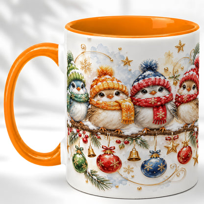 #pl[11oz|Orange] Winter Bird Coffee Mug, Cozy Songbird Mug, Ceramic Cup