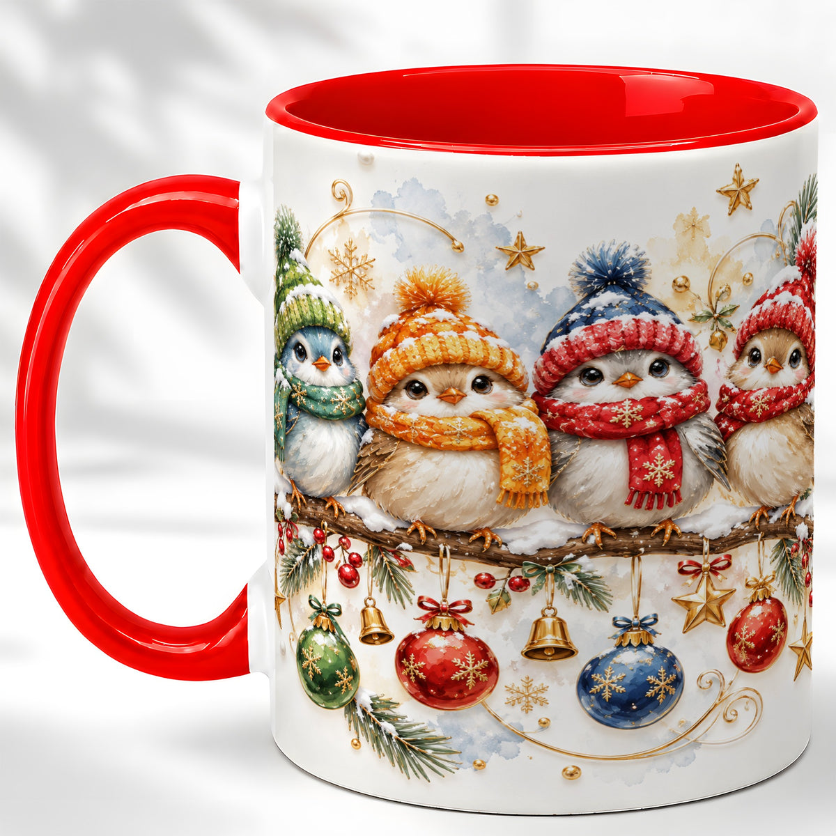 Winter Bird Coffee Mug, Cozy Songbird Mug, Ceramic Cup