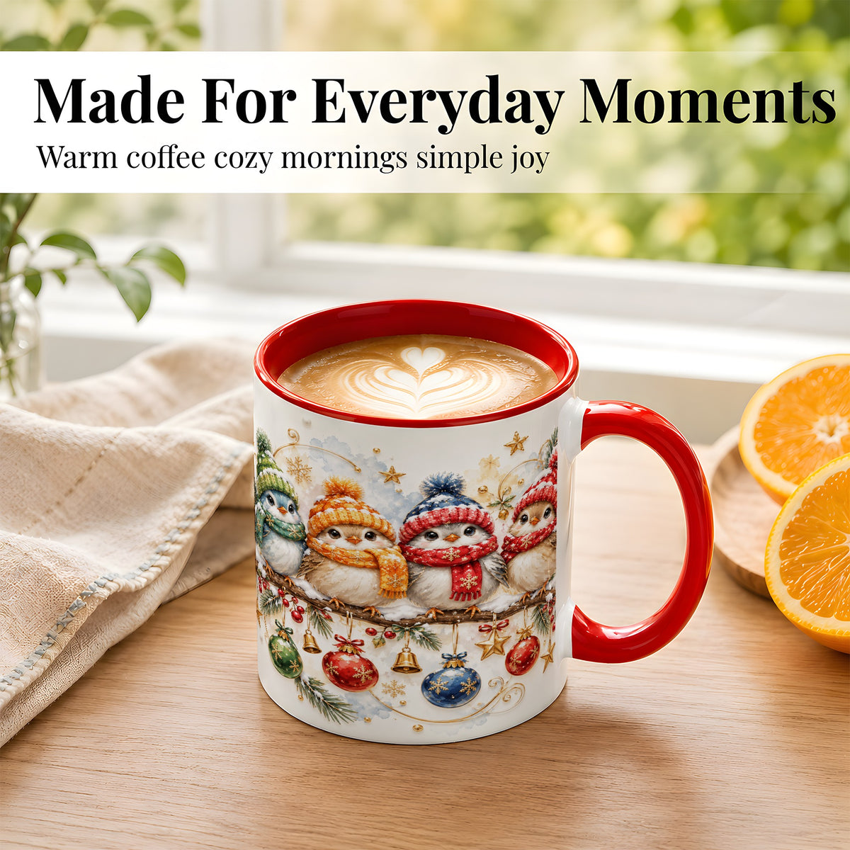 #pl[11oz|Red] Winter Bird Coffee Mug, Cozy Songbird Mug, Ceramic Cup