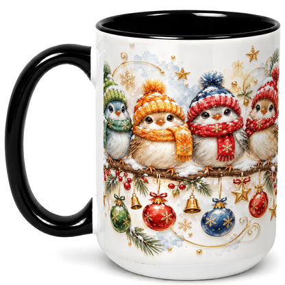 #pl[15oz|Black] Winter Bird Coffee Mug, Cozy Songbird Mug, Ceramic Cup