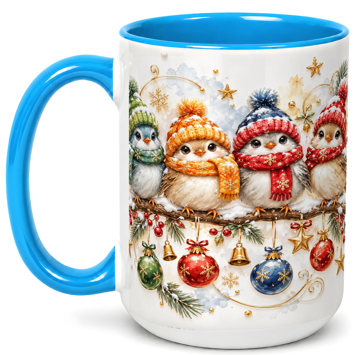#pl[15oz|Blue] Winter Bird Coffee Mug, Cozy Songbird Mug, Ceramic Cup