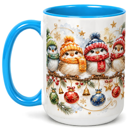 #pl[15oz|Blue] Winter Bird Coffee Mug, Cozy Songbird Mug, Ceramic Cup