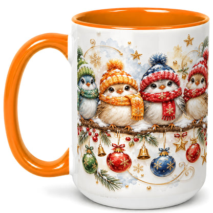 #pl[15oz|Orange] Winter Bird Coffee Mug, Cozy Songbird Mug, Ceramic Cup