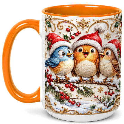 #pl[15oz|Orange] Christmas Songbird Coffee Mug, Santa Hat Bird Mug, Ceramic Cup