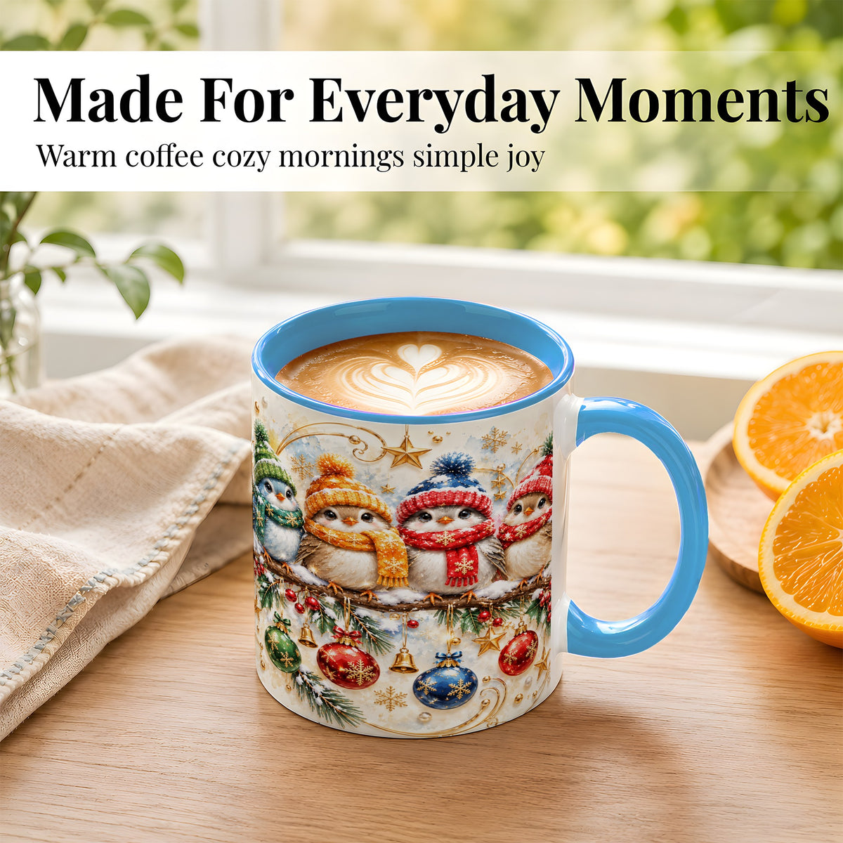 #pl[11oz|Blue] Christmas Birds Coffee Mug, Winter Bird Mug, Ceramic Cup