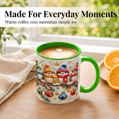 #pl[11oz|Green] Christmas Birds Coffee Mug, Winter Bird Mug, Ceramic Cup