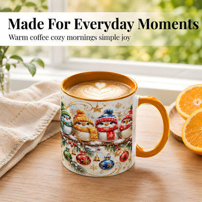 #pl[11oz|Orange] Christmas Birds Coffee Mug, Winter Bird Mug, Ceramic Cup