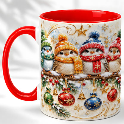 Christmas Birds Coffee Mug, Winter Bird Mug, Ceramic Cup