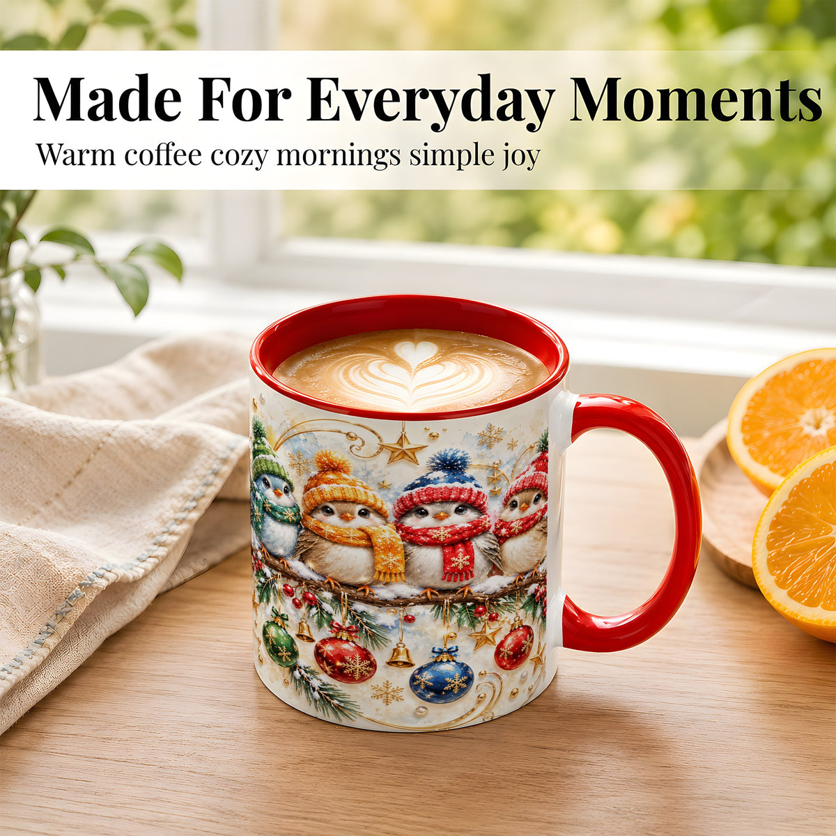 #pl[11oz|Red] Christmas Birds Coffee Mug, Winter Bird Mug, Ceramic Cup