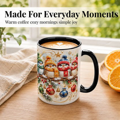 #pl[15oz|Black] Christmas Birds Coffee Mug, Winter Bird Mug, Ceramic Cup