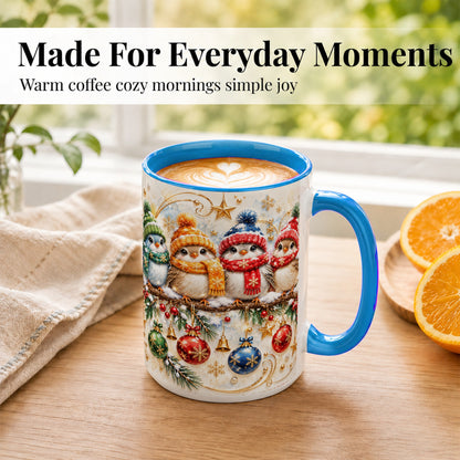 #pl[15oz|Blue] Christmas Birds Coffee Mug, Winter Bird Mug, Ceramic Cup