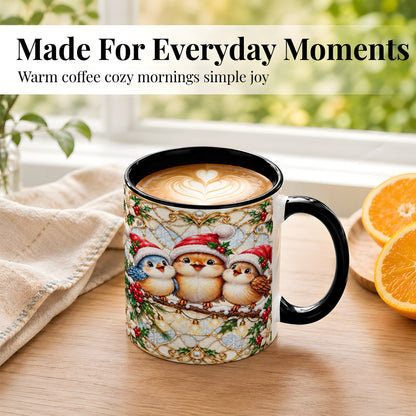 #pl[11oz|Black] Christmas Songbirds Coffee Mug, Santa Bird Mug, Ceramic Cup