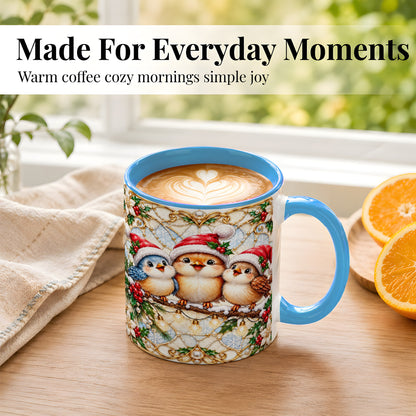 #pl[11oz|Blue] Christmas Songbirds Coffee Mug, Santa Bird Mug, Ceramic Cup