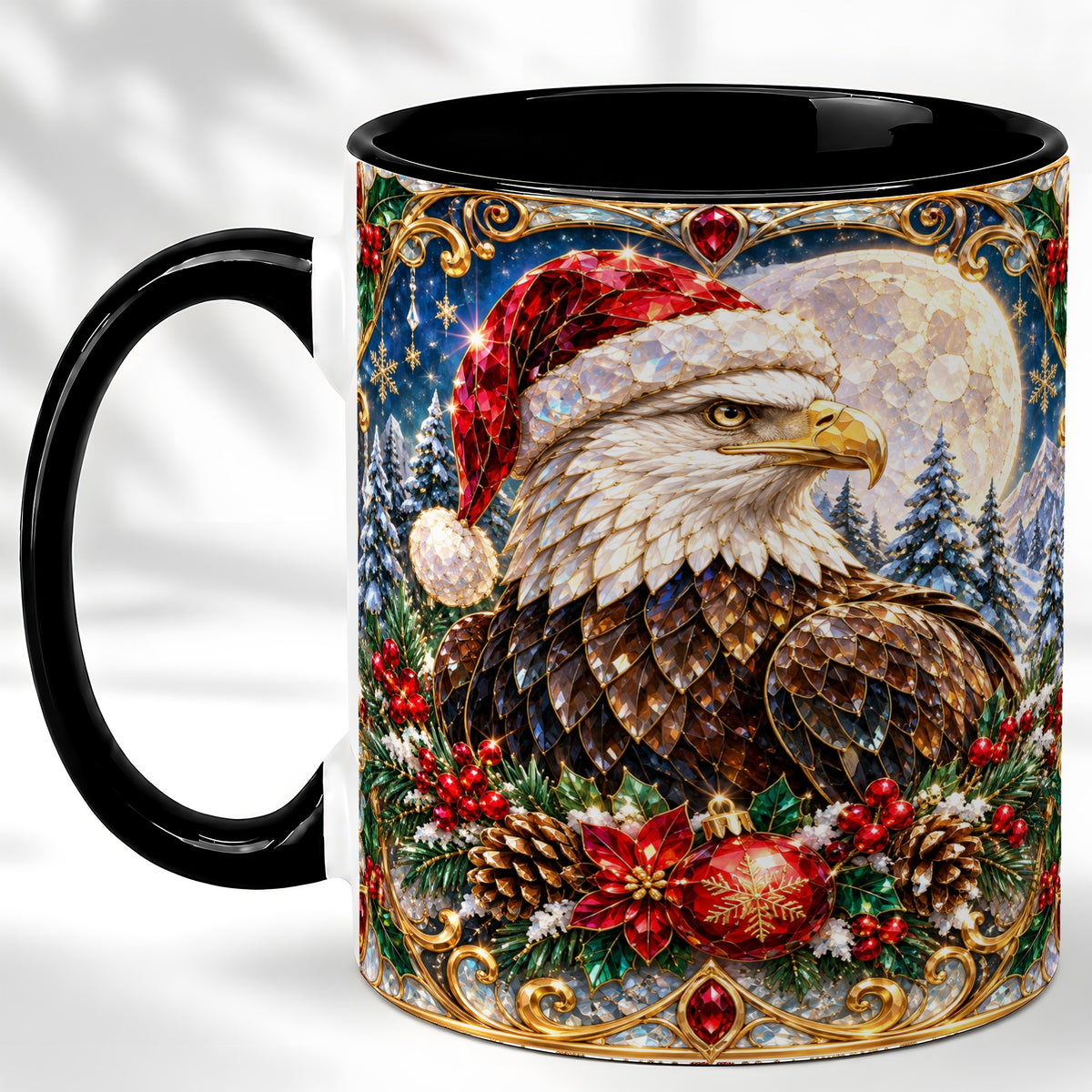 #pl[11oz|Black] Christmas Eagle Coffee Mug, Santa Eagle Mug, Ceramic Cup