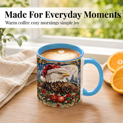 #pl[11oz|Blue] Christmas Eagle Coffee Mug, Santa Eagle Mug, Ceramic Cup