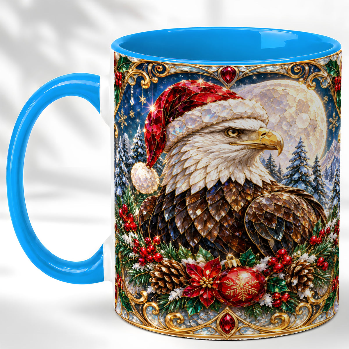 #pl[11oz|Blue] Christmas Eagle Coffee Mug, Santa Eagle Mug, Ceramic Cup