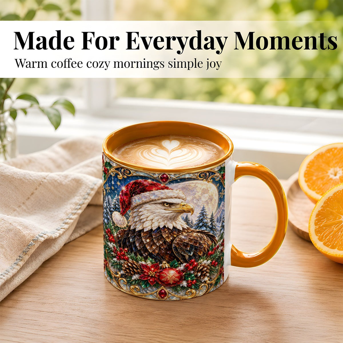 #pl[11oz|Orange] Christmas Eagle Coffee Mug, Santa Eagle Mug, Ceramic Cup