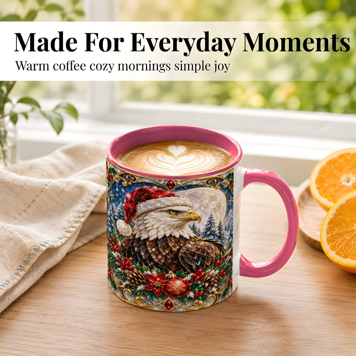 #pl[11oz|Pink] Christmas Eagle Coffee Mug, Santa Eagle Mug, Ceramic Cup