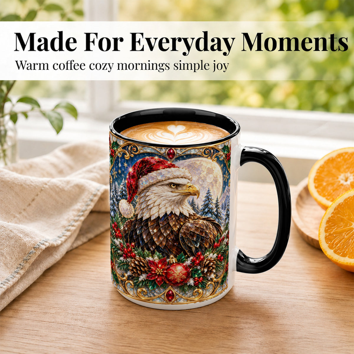 #pl[15oz|Black] Christmas Eagle Coffee Mug, Santa Eagle Mug, Ceramic Cup