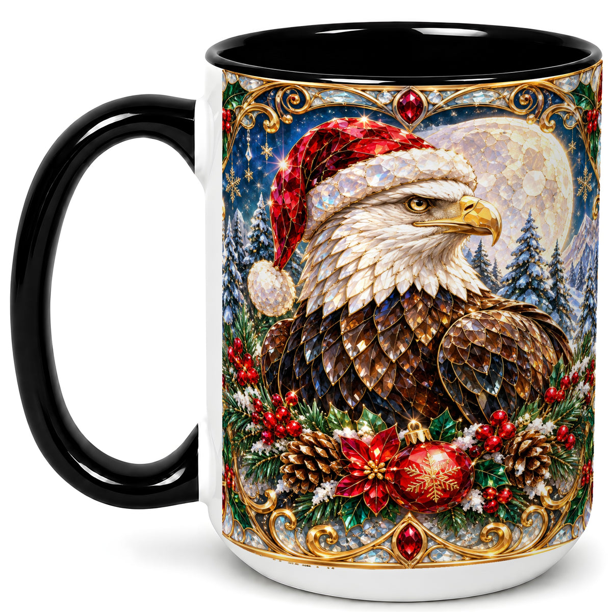 #pl[15oz|Black] Christmas Eagle Coffee Mug, Santa Eagle Mug, Ceramic Cup