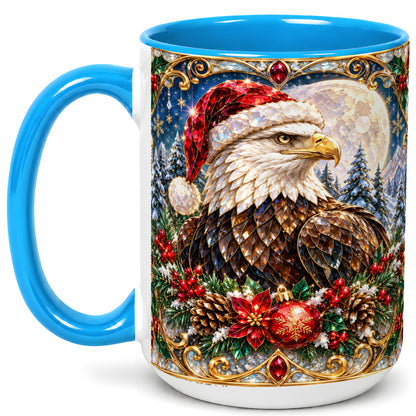 #pl[15oz|Blue] Christmas Eagle Coffee Mug, Santa Eagle Mug, Ceramic Cup