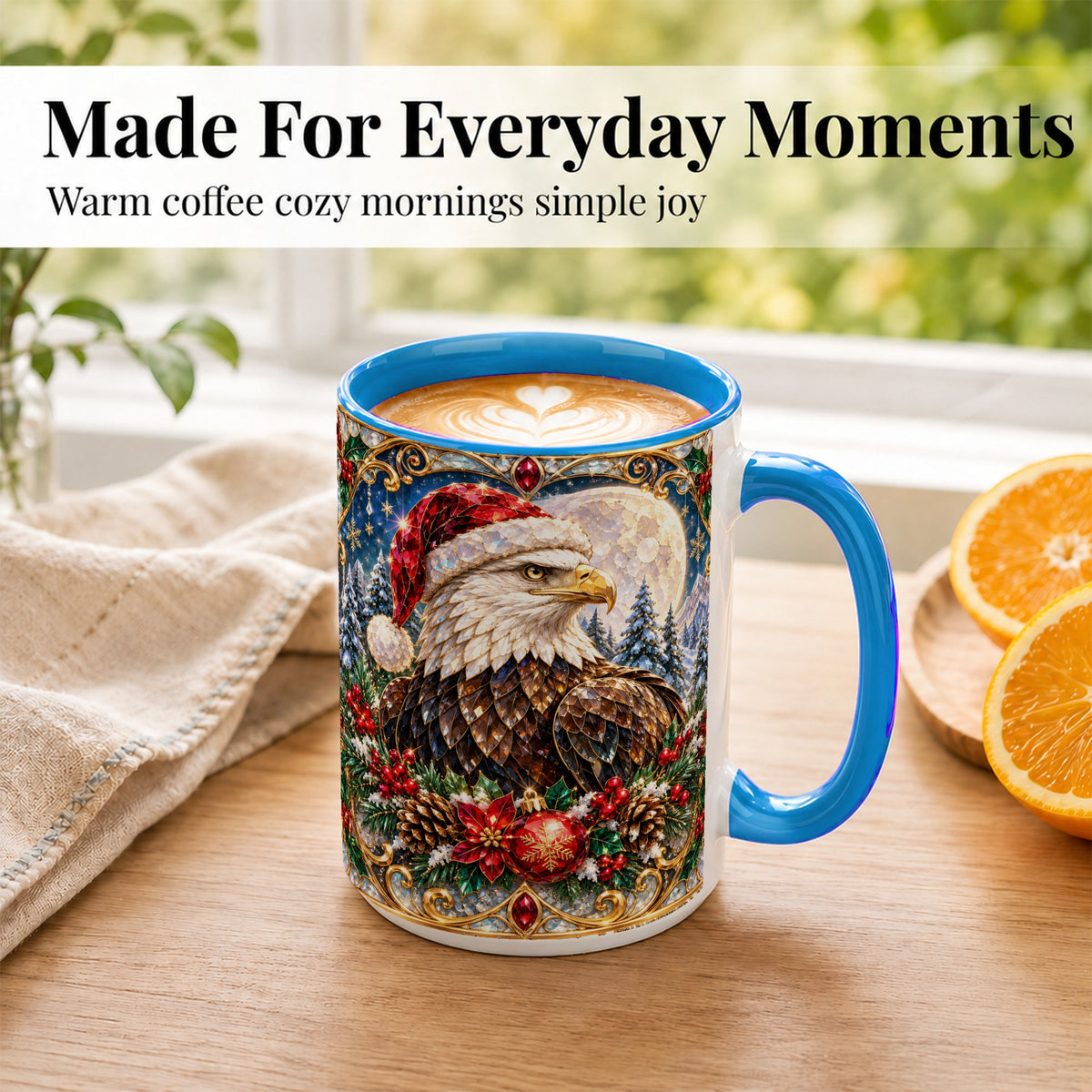 #pl[15oz|Blue] Christmas Eagle Coffee Mug, Santa Eagle Mug, Ceramic Cup