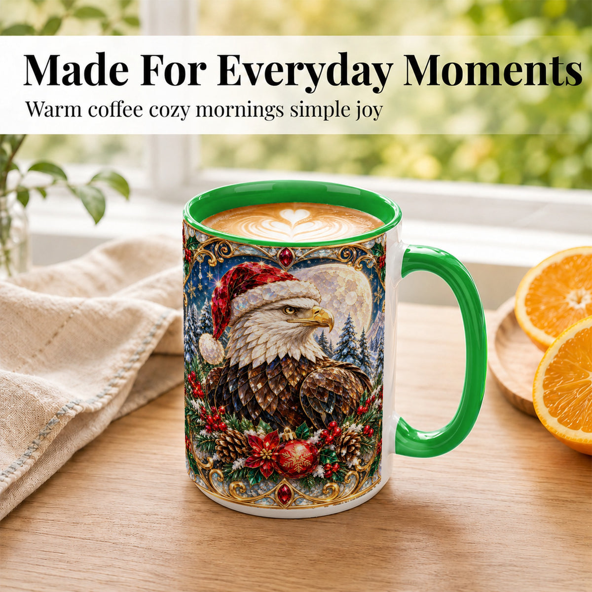 #pl[15oz|Green] Christmas Eagle Coffee Mug, Santa Eagle Mug, Ceramic Cup