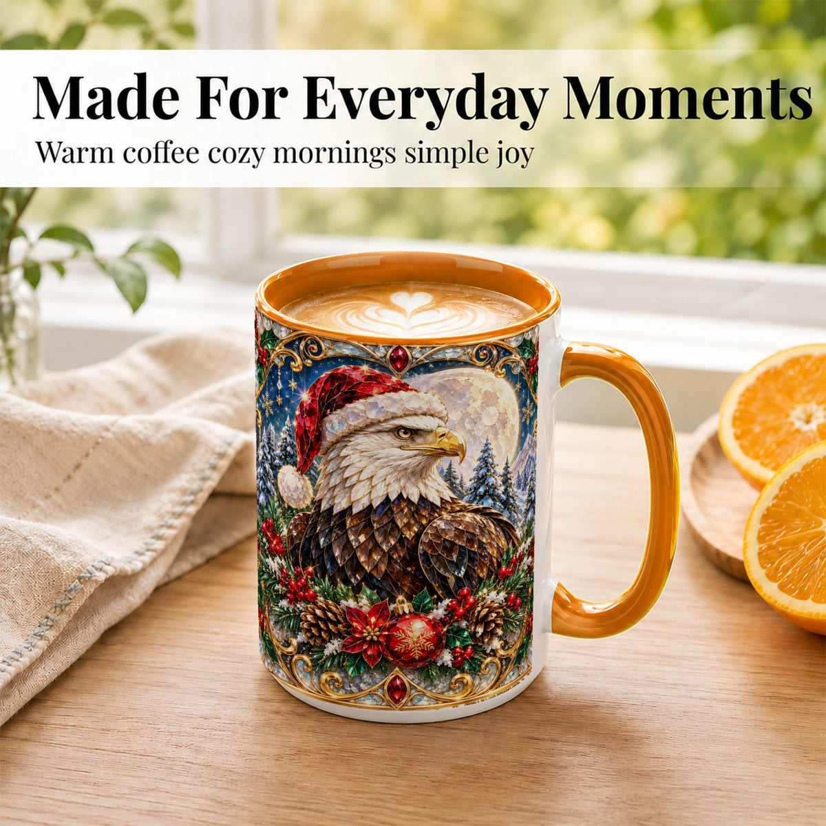 #pl[15oz|Orange] Christmas Eagle Coffee Mug, Santa Eagle Mug, Ceramic Cup